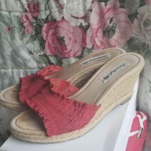 American Eagle Red Ruffled Wedge Heels
